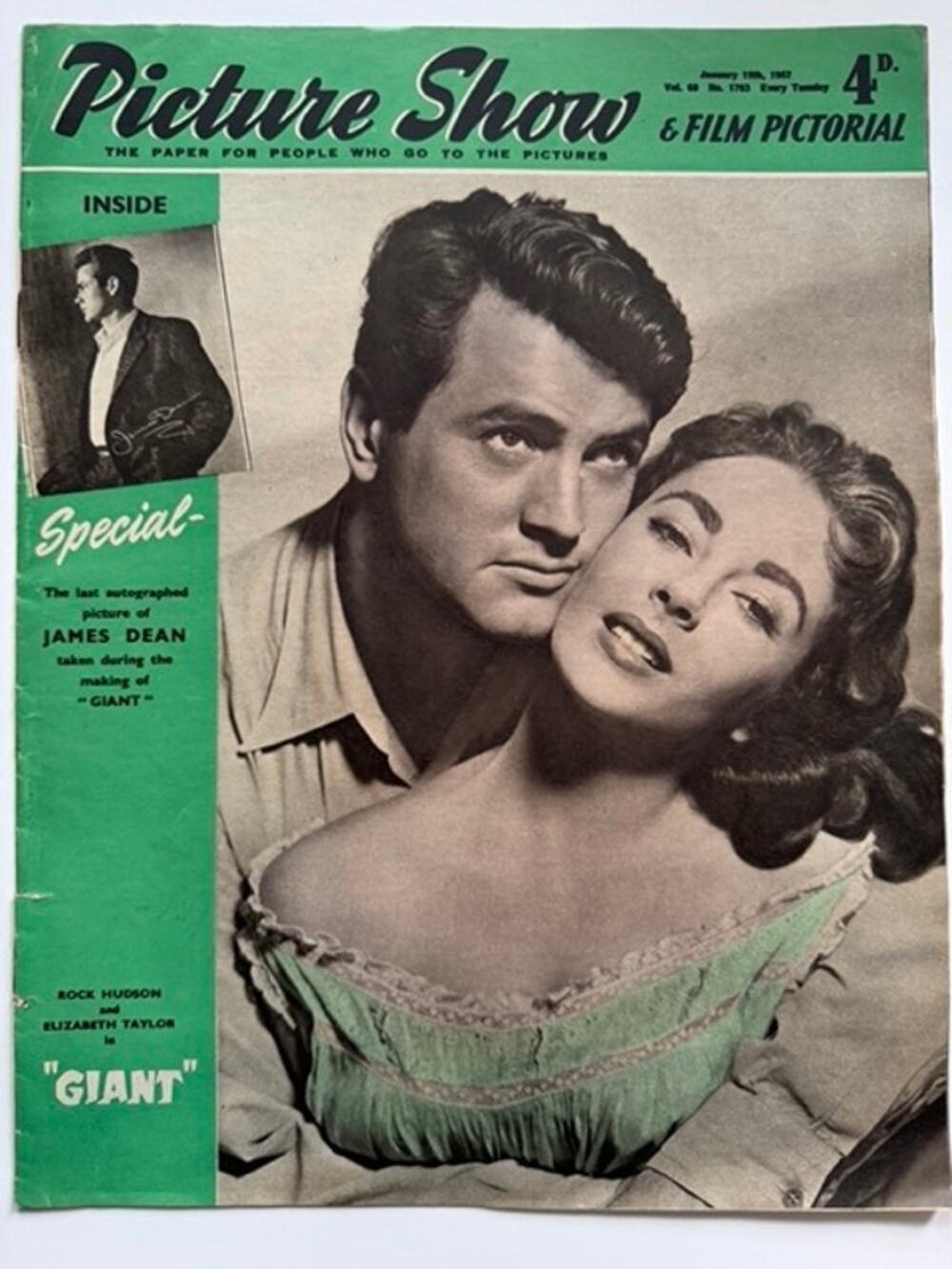 RARE 1957 UK Rock Hudson Elizabeth Taylor Magazine James Dean, Giant, Cleopatra